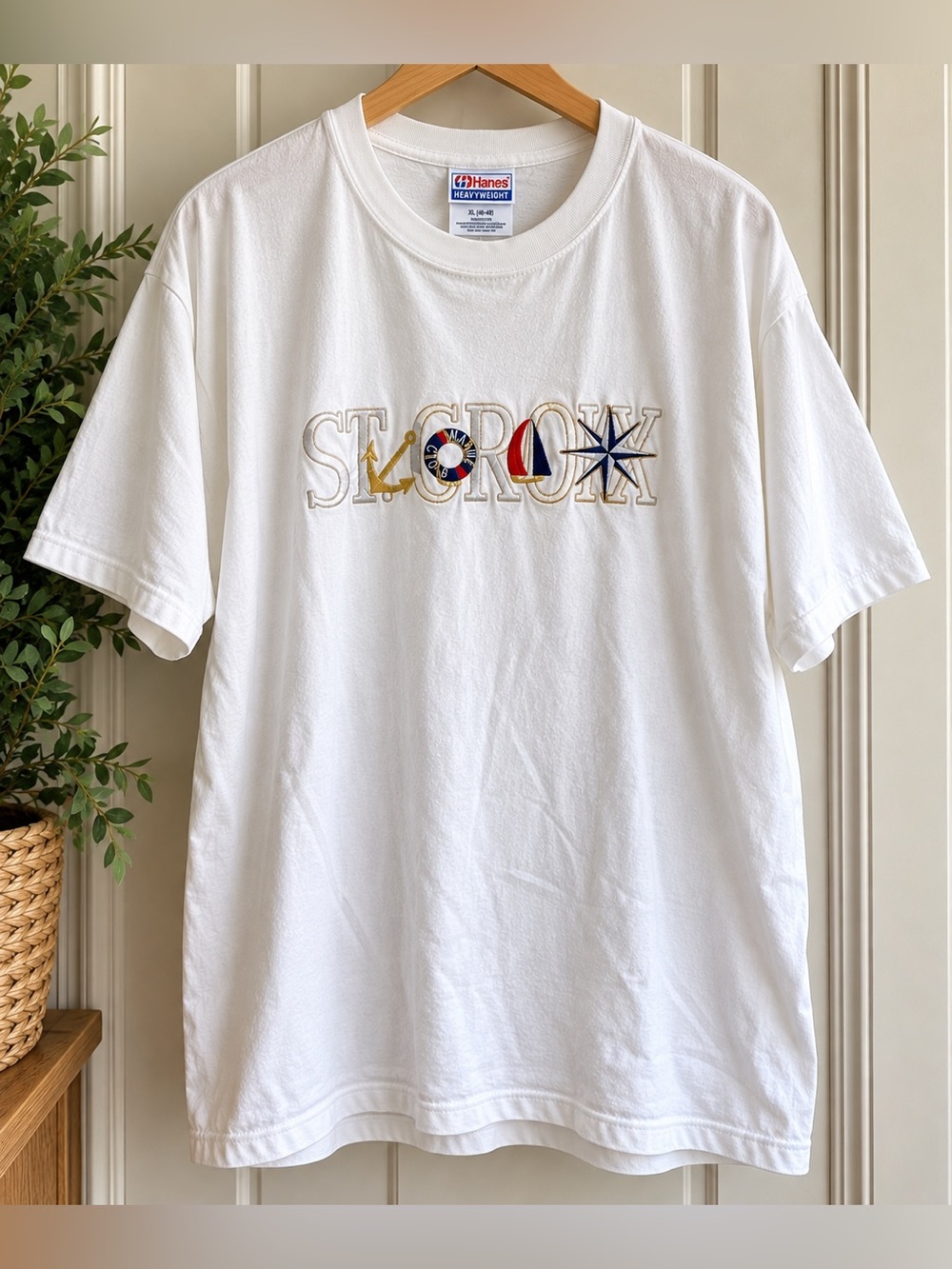 Vintage Hanes Heavyweight St. Croix Nautical Embroidered T-Shirt XL